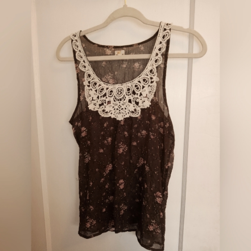 Mudd Juniors Sheer Floral Sleeveless Blouse L